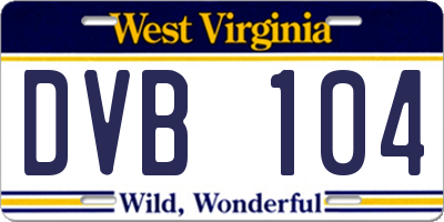 WV license plate DVB104