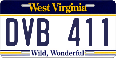 WV license plate DVB411