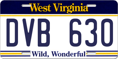WV license plate DVB630