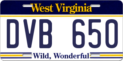 WV license plate DVB650
