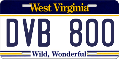 WV license plate DVB800