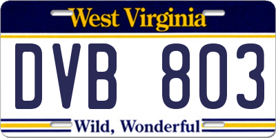 WV license plate DVB803