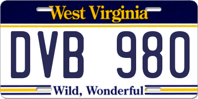 WV license plate DVB980