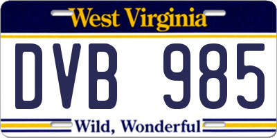 WV license plate DVB985
