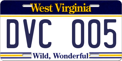 WV license plate DVC005