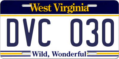 WV license plate DVC030