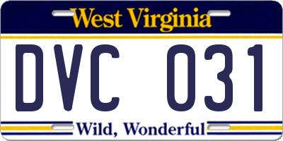 WV license plate DVC031