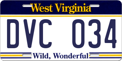 WV license plate DVC034