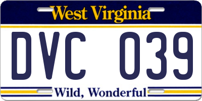 WV license plate DVC039