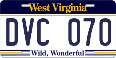 WV license plate DVC070