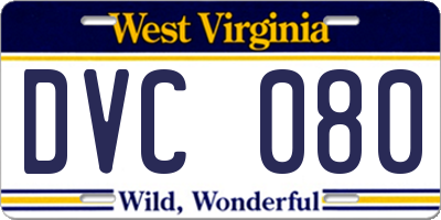 WV license plate DVC080