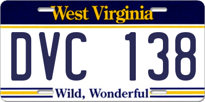 WV license plate DVC138