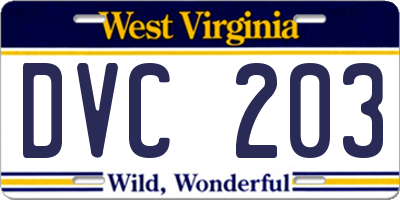WV license plate DVC203