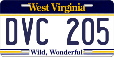 WV license plate DVC205