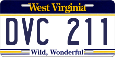 WV license plate DVC211
