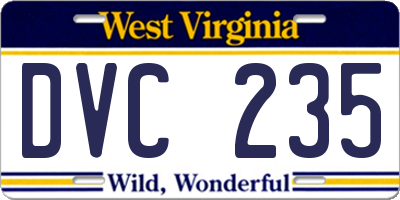 WV license plate DVC235
