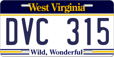 WV license plate DVC315