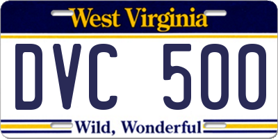 WV license plate DVC500