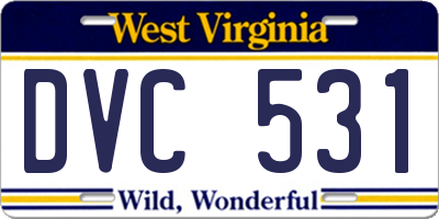 WV license plate DVC531