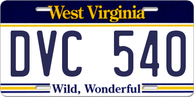 WV license plate DVC540