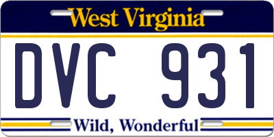 WV license plate DVC931