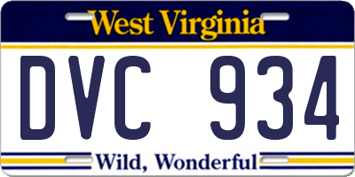 WV license plate DVC934