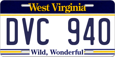 WV license plate DVC940
