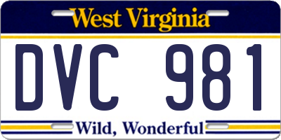 WV license plate DVC981