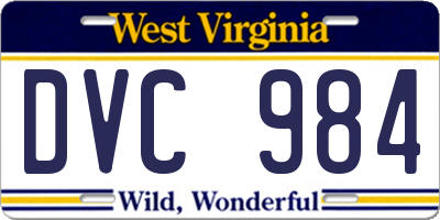 WV license plate DVC984