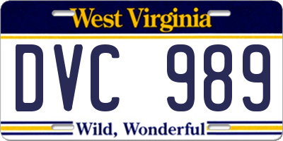 WV license plate DVC989