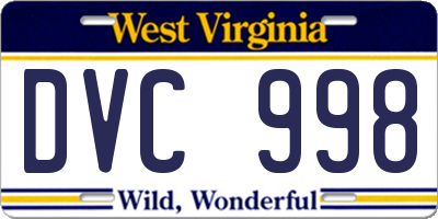 WV license plate DVC998