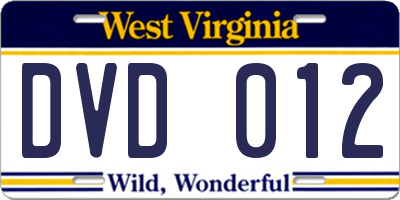 WV license plate DVD012
