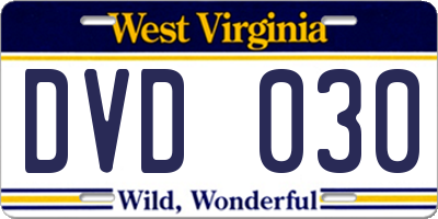 WV license plate DVD030