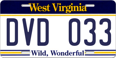 WV license plate DVD033