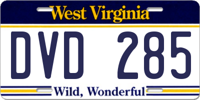 WV license plate DVD285