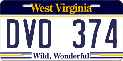 WV license plate DVD374