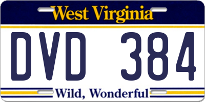 WV license plate DVD384