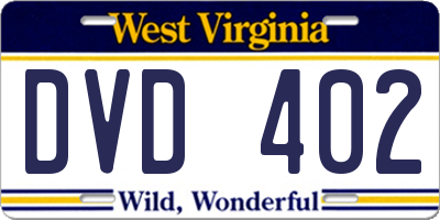 WV license plate DVD402