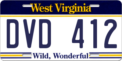 WV license plate DVD412