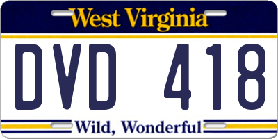 WV license plate DVD418