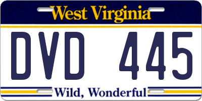 WV license plate DVD445