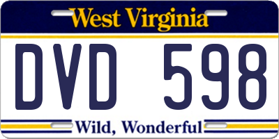 WV license plate DVD598