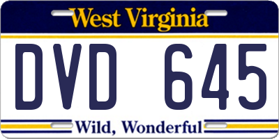 WV license plate DVD645
