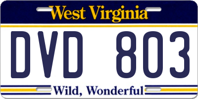 WV license plate DVD803