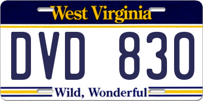 WV license plate DVD830