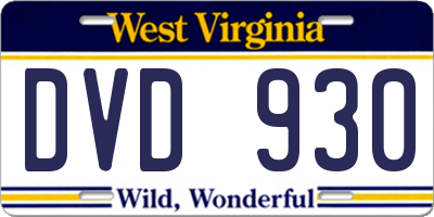 WV license plate DVD930