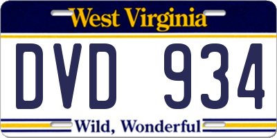 WV license plate DVD934