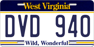 WV license plate DVD940