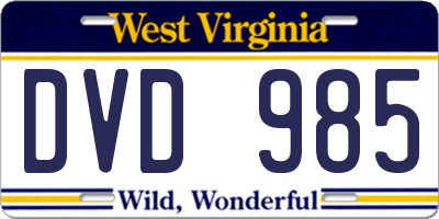 WV license plate DVD985