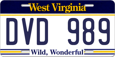 WV license plate DVD989